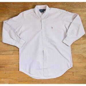 Vintage Mens Ralph Lauren Shirt XL 1990s Purple/Red Striped Button Down Oxford